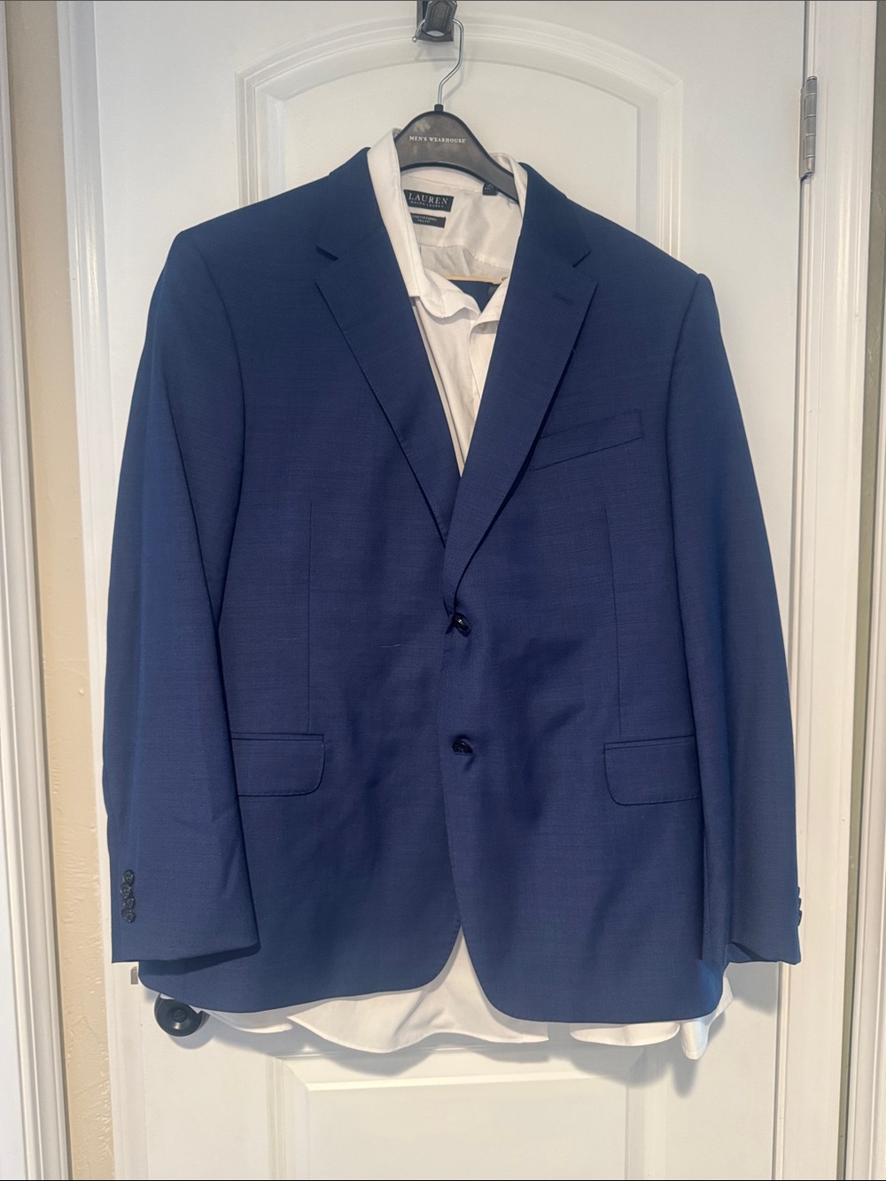Men's Navy Blue Two-Button Suit Blazer with long shirt and pants